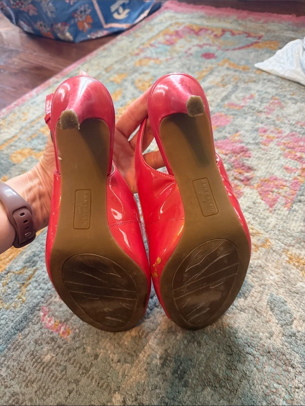 Anne Klein Red Slingback Peep-Toe Heels with Bow EUC